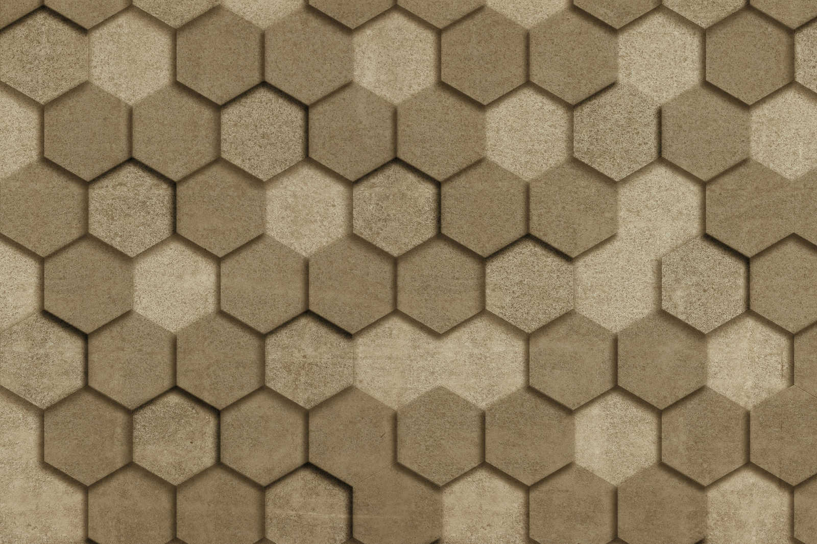            Canvas painting with geometric tiles hexagonal 3D look | gold - 0.90 m x 0.60 m
        