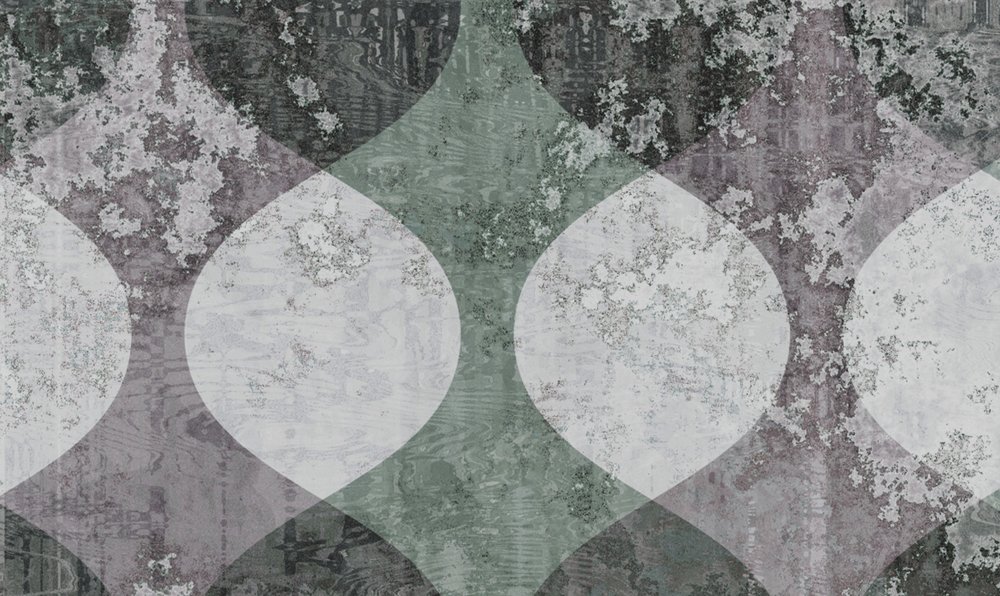             Garland 2 - 70s Retro Wallpaper, Grey - Grey, Green | Structure Non-woven
        