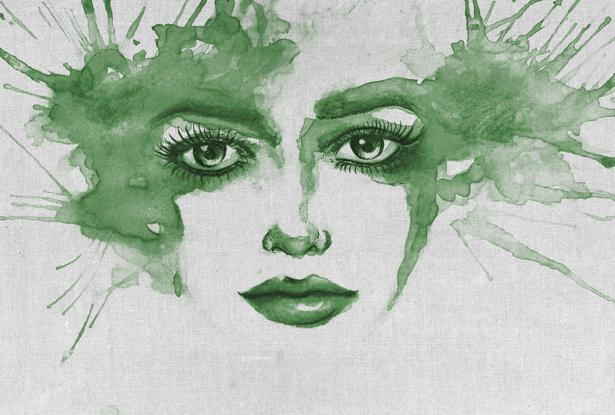             Carta da parati artistica con acquerello e volto di donna - Verde
        