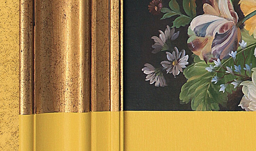             Frame 1 - muurschildering moderne interpretatie in geveegde gipsstructuur - geel, koper | parelmoer glad vlies
        