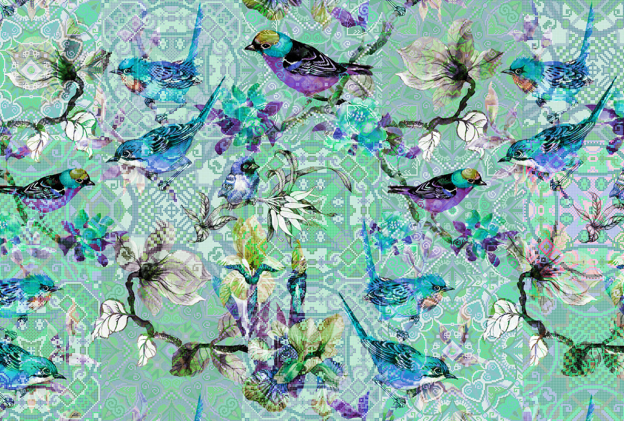             Papel pintado de pájaros con patrón de mosaico - Walls by Patel
        