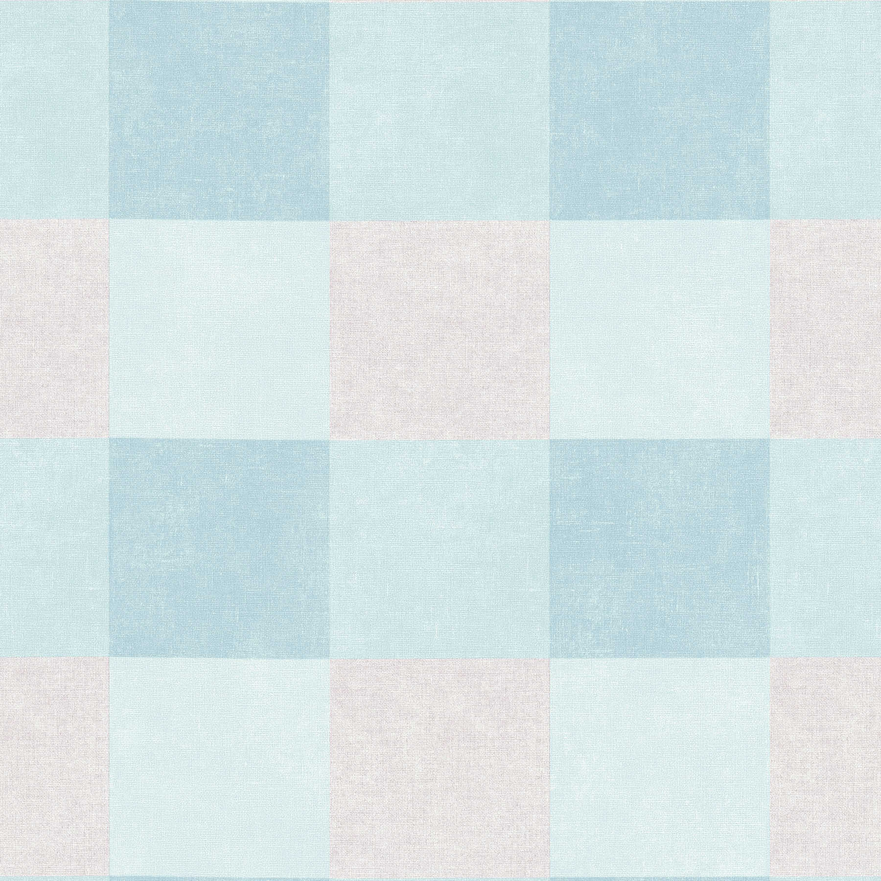Carta da parati in tessuto non tessuto a scacchi con effetto lino - blu, grigio
