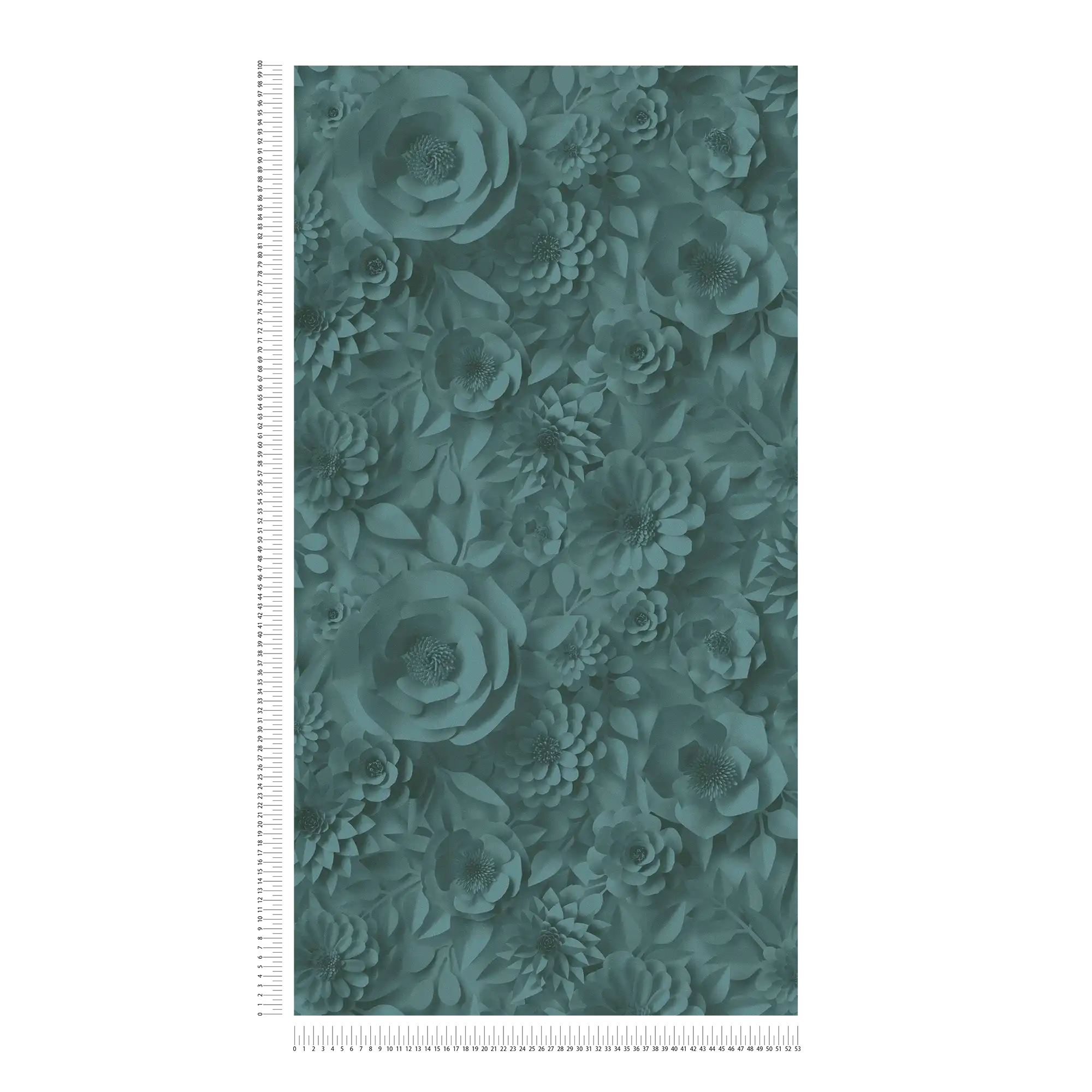             Carta da parati 3D con fiori di carta, motivo grafico floreale - Verde
        