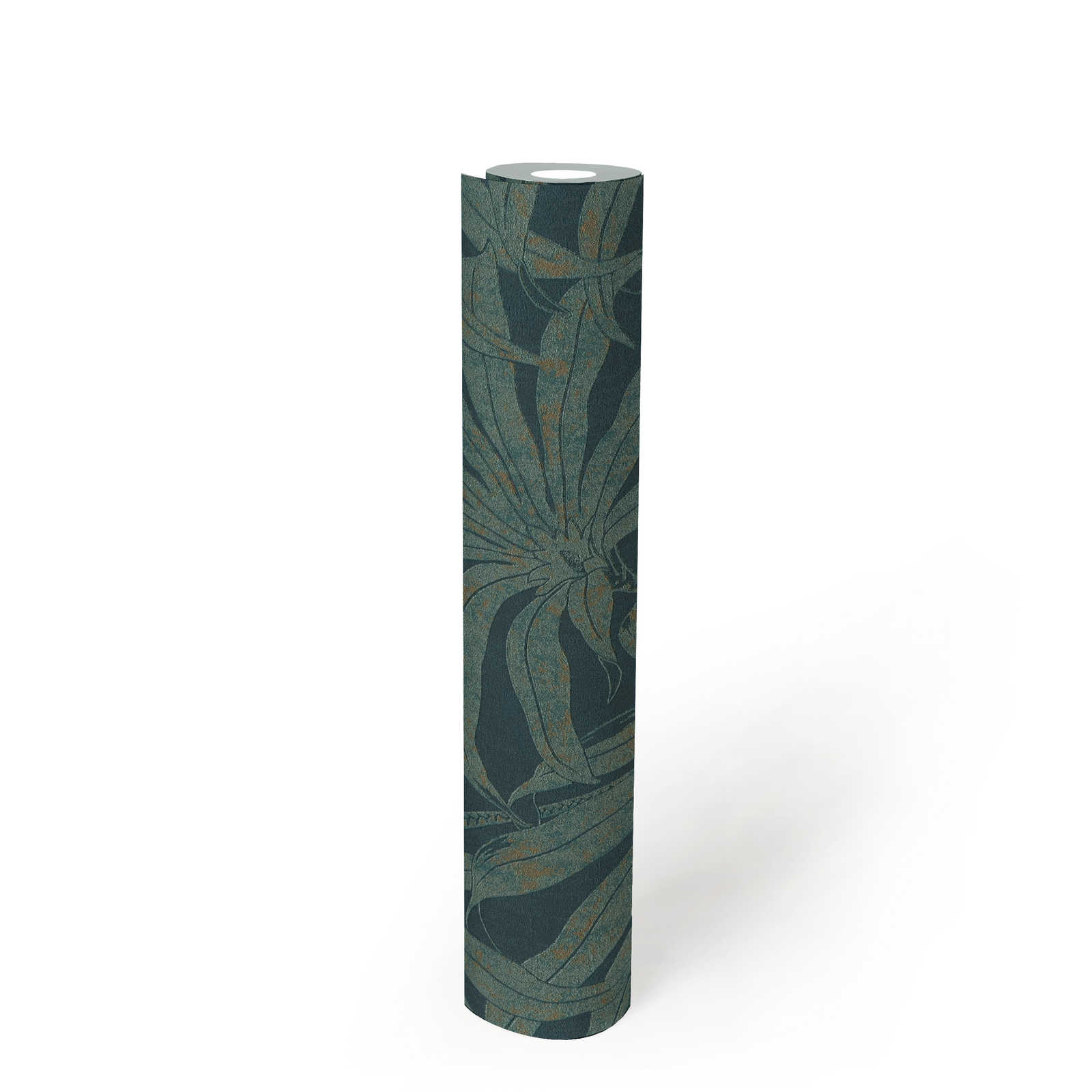             papier peint en papier à motifs floraux avec feuilles de jungle botaniques - pétrole, or, bleu
        