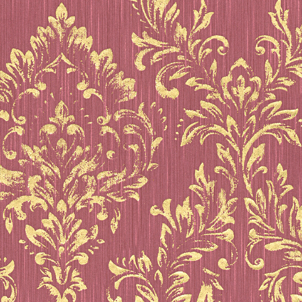            Papier peint ornemental floral avec effet scintillant doré - or, rouge
        