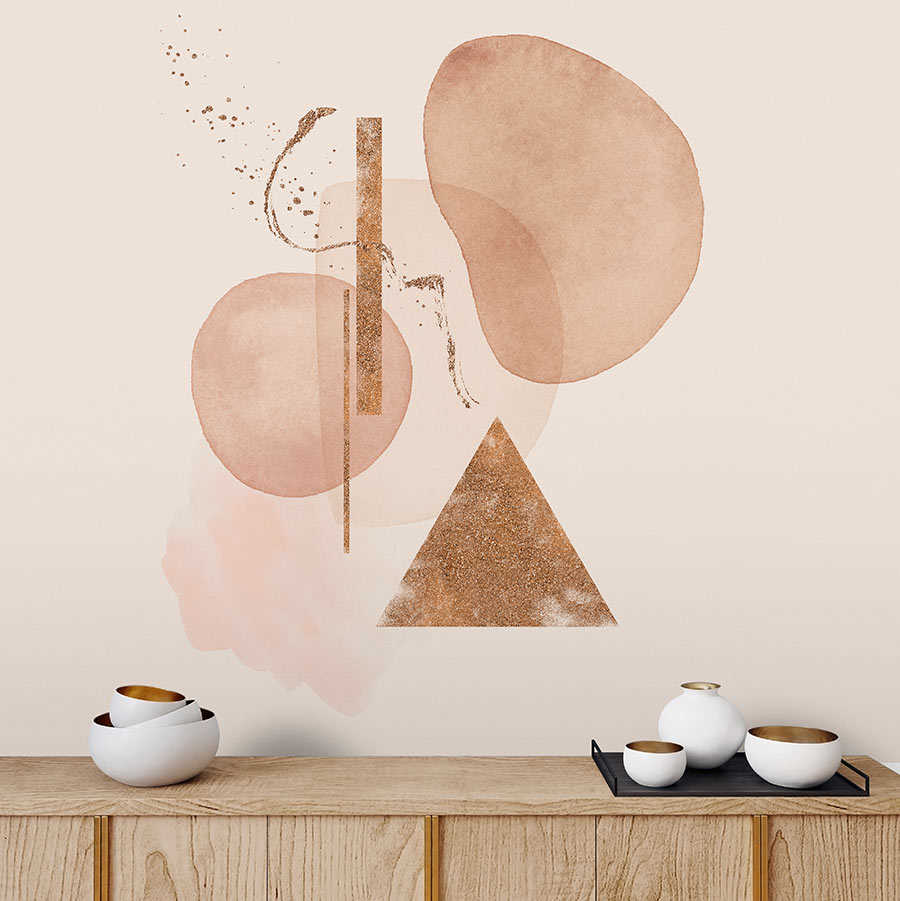         Gold Mine 2 - Beige wall mural with gold watercolour & abstract shapes
    