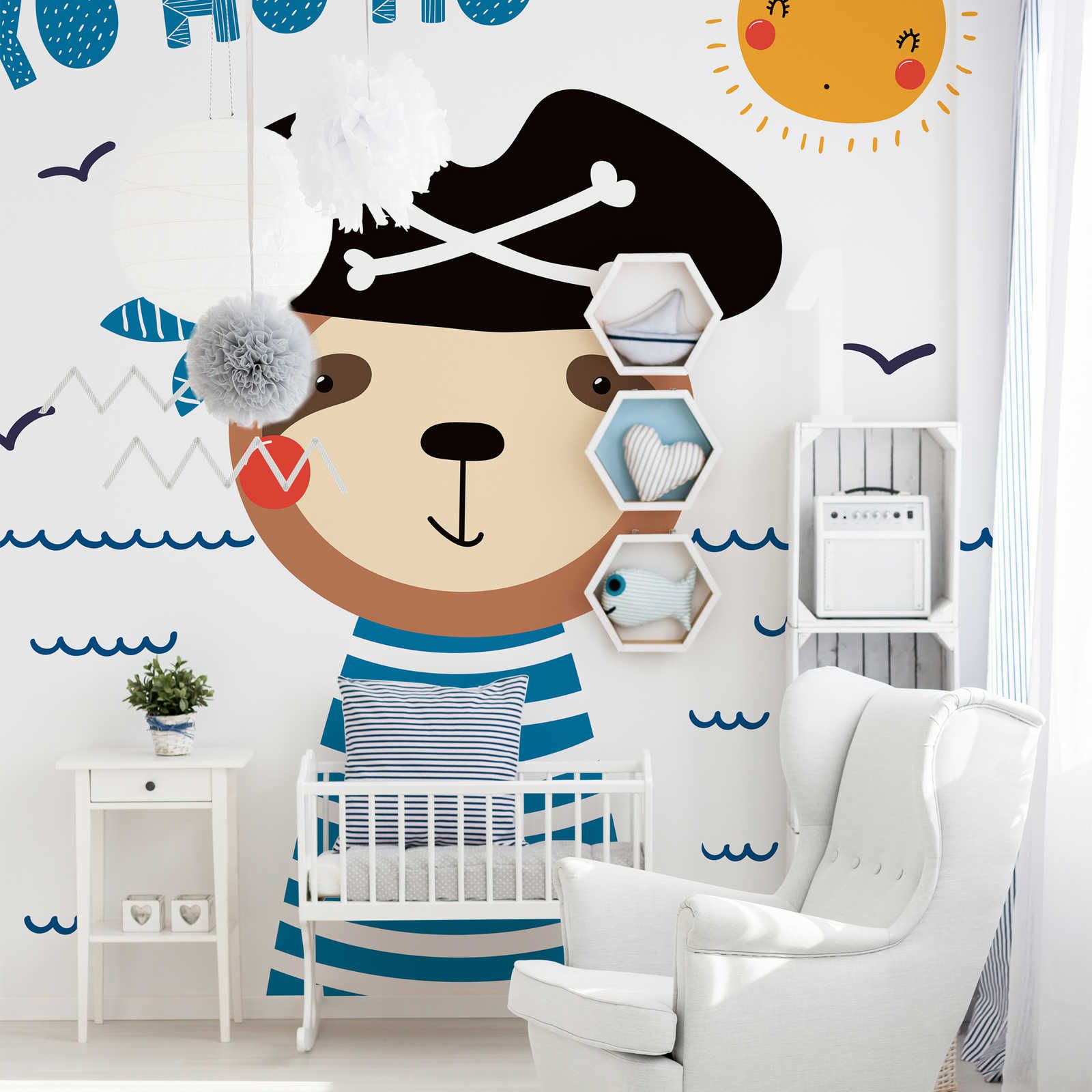 Mural para habitación infantil con oso pirata - Material sin tejer liso y mate
