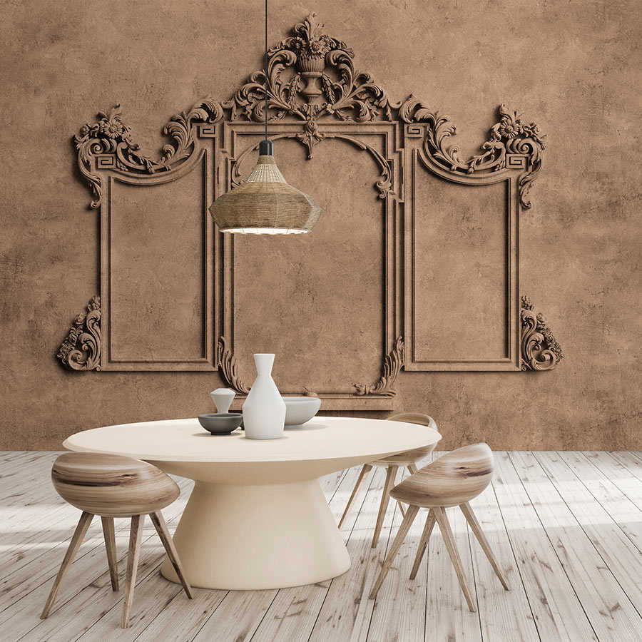         Lyon 1 - photo wallpaper 3D stucco frame & plaster look in brown
    