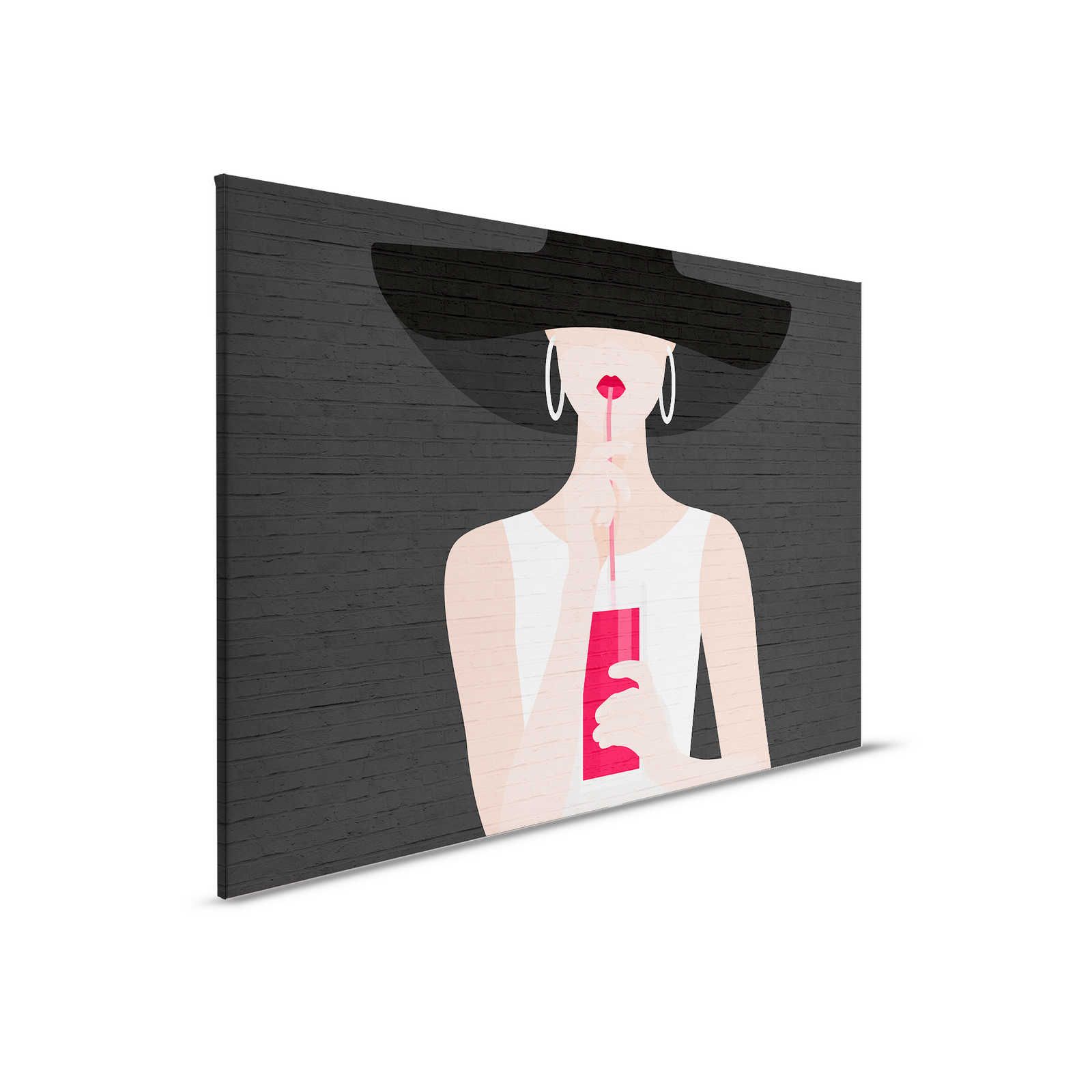         Black Canvas painting Woman with Cocktail & Masonry - 0.90 m x 0.60 m
    