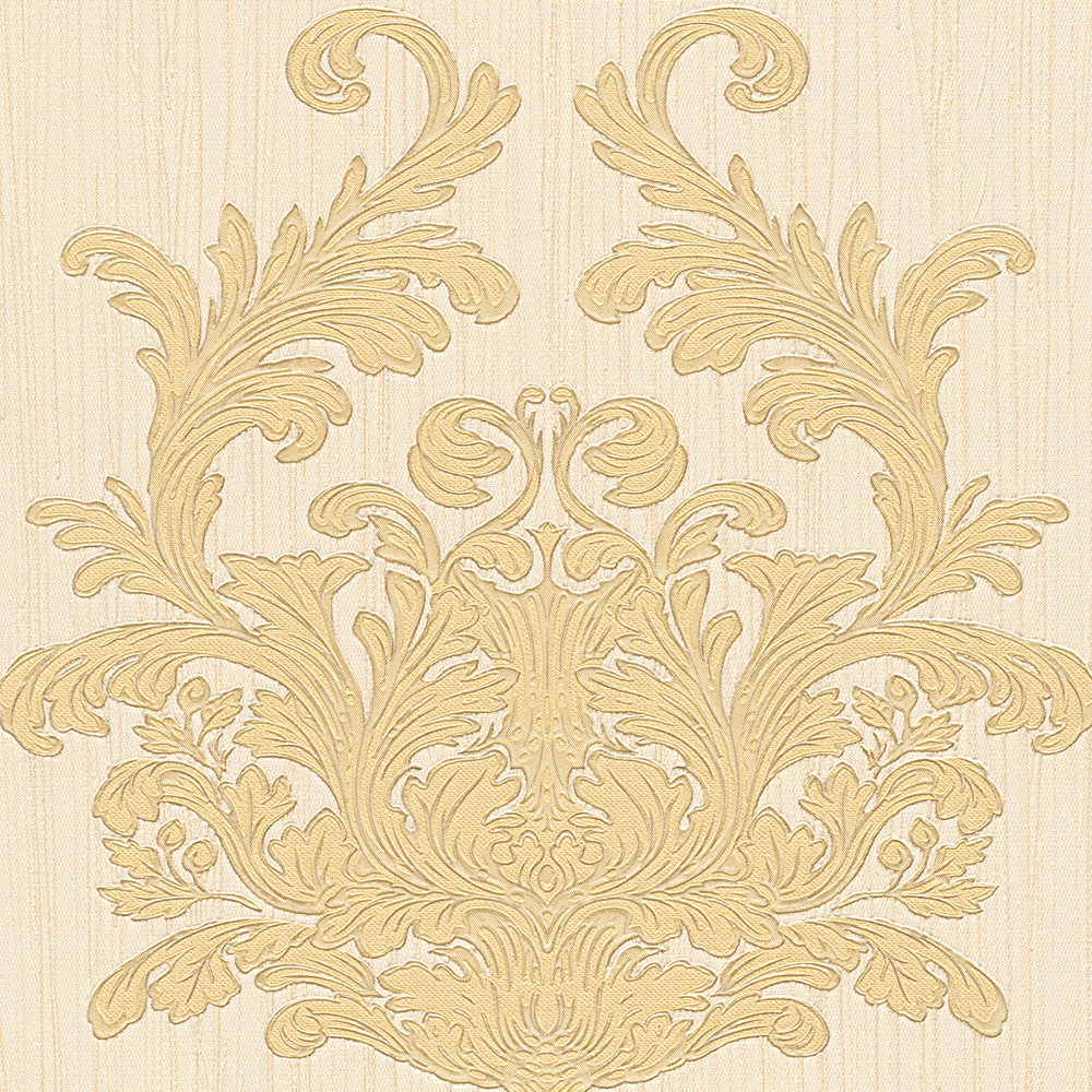             Non-woven wallpaper gold decor with textured pattern & ornaments - cream, metallic
        