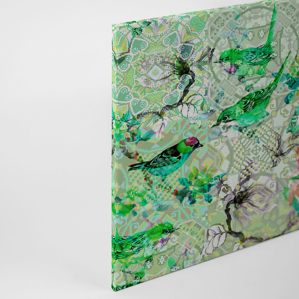             Vogel Canvas Schilderij Groen met Mozaïekpatroon - 0,90 m x 0,60 m
        
