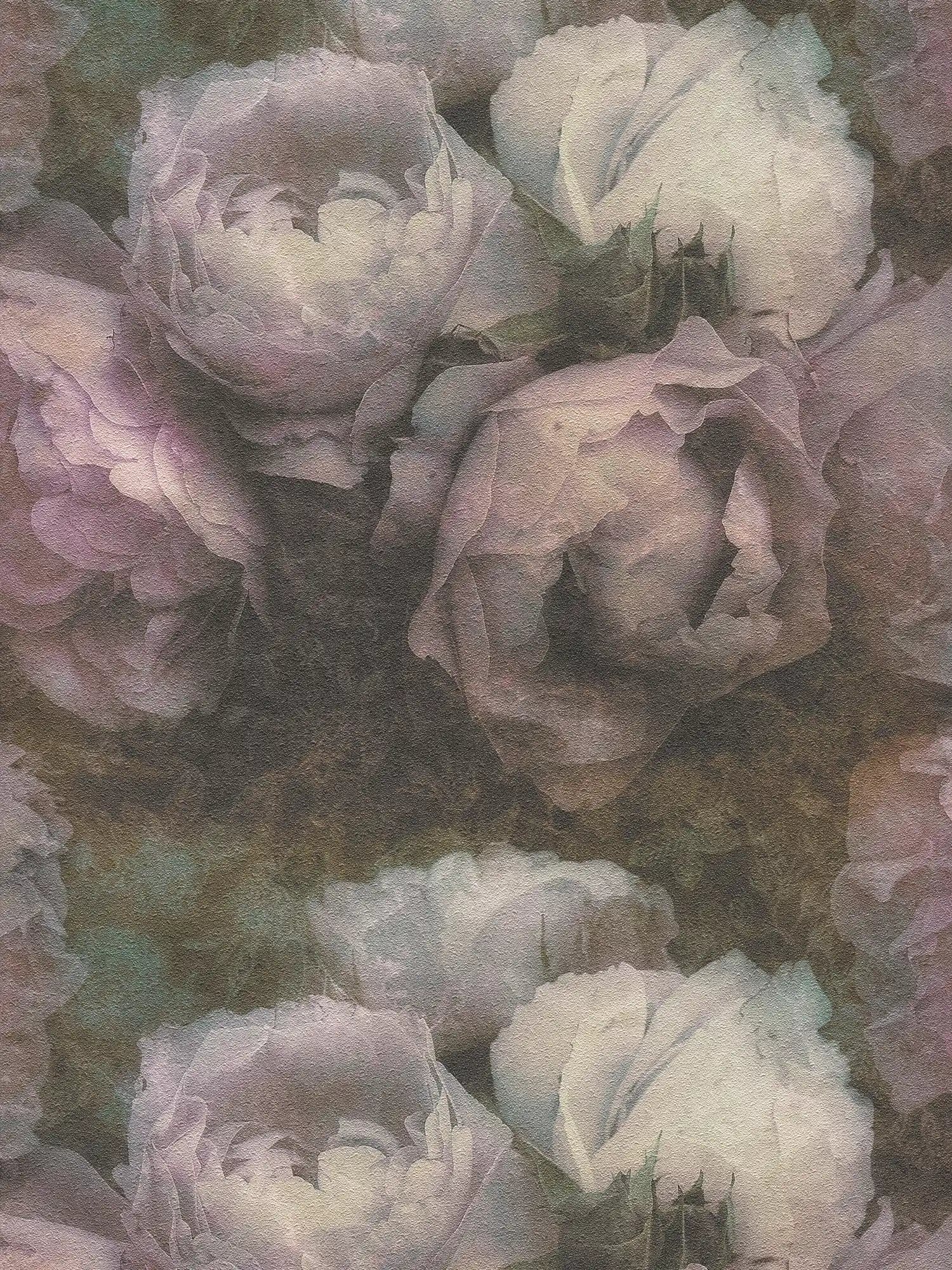 papel pintado peonías en estilo vintage - violeta, gris, blanco
