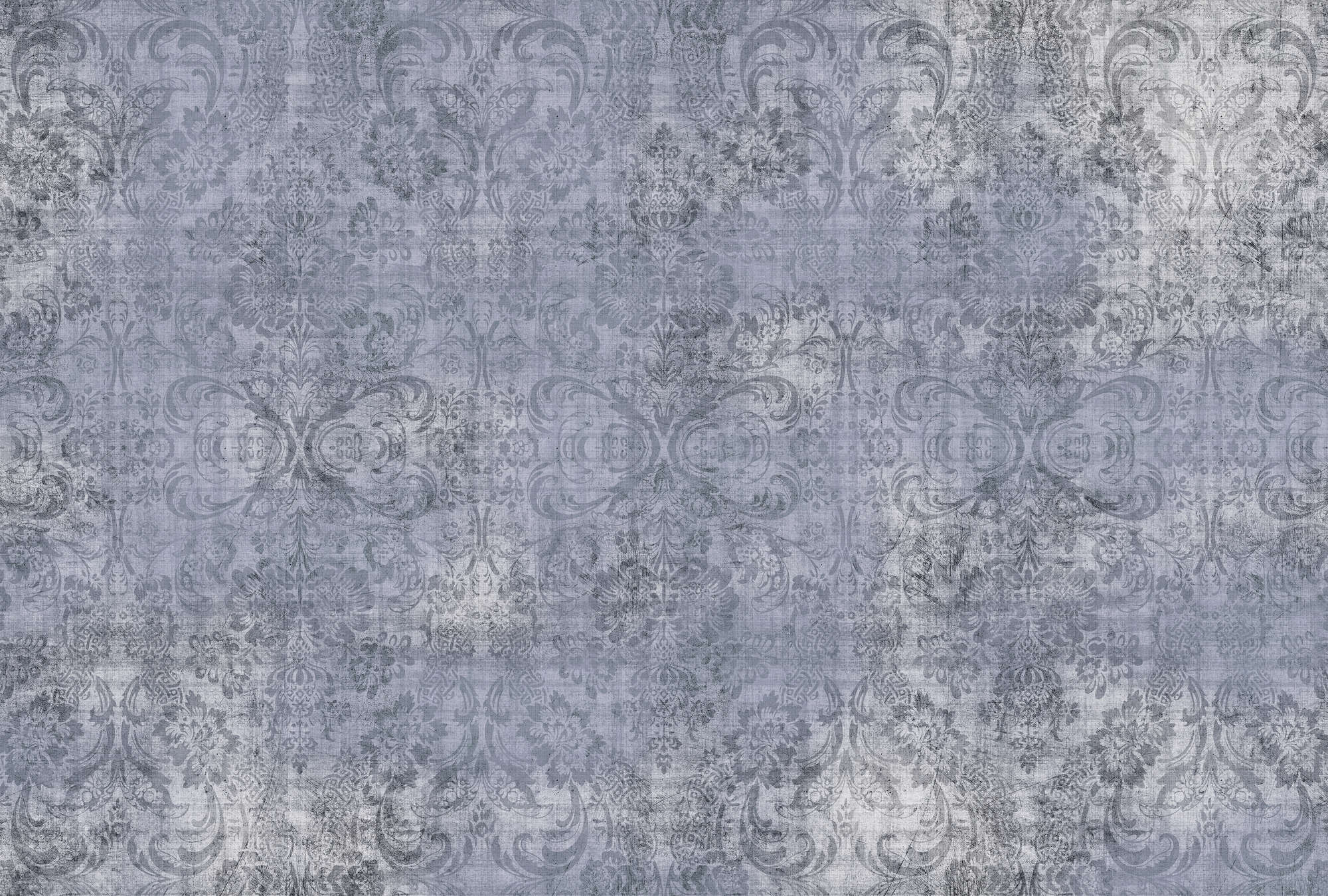             Old damask 3 - Carta da parati in lino naturale struttura ornamenti screziati blu - Vello liscio blu | madreperla
        