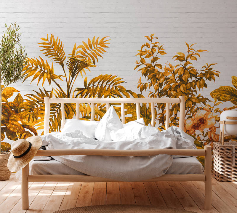             Photo wallpaper jungle plants & stone wall - Orange, White
        