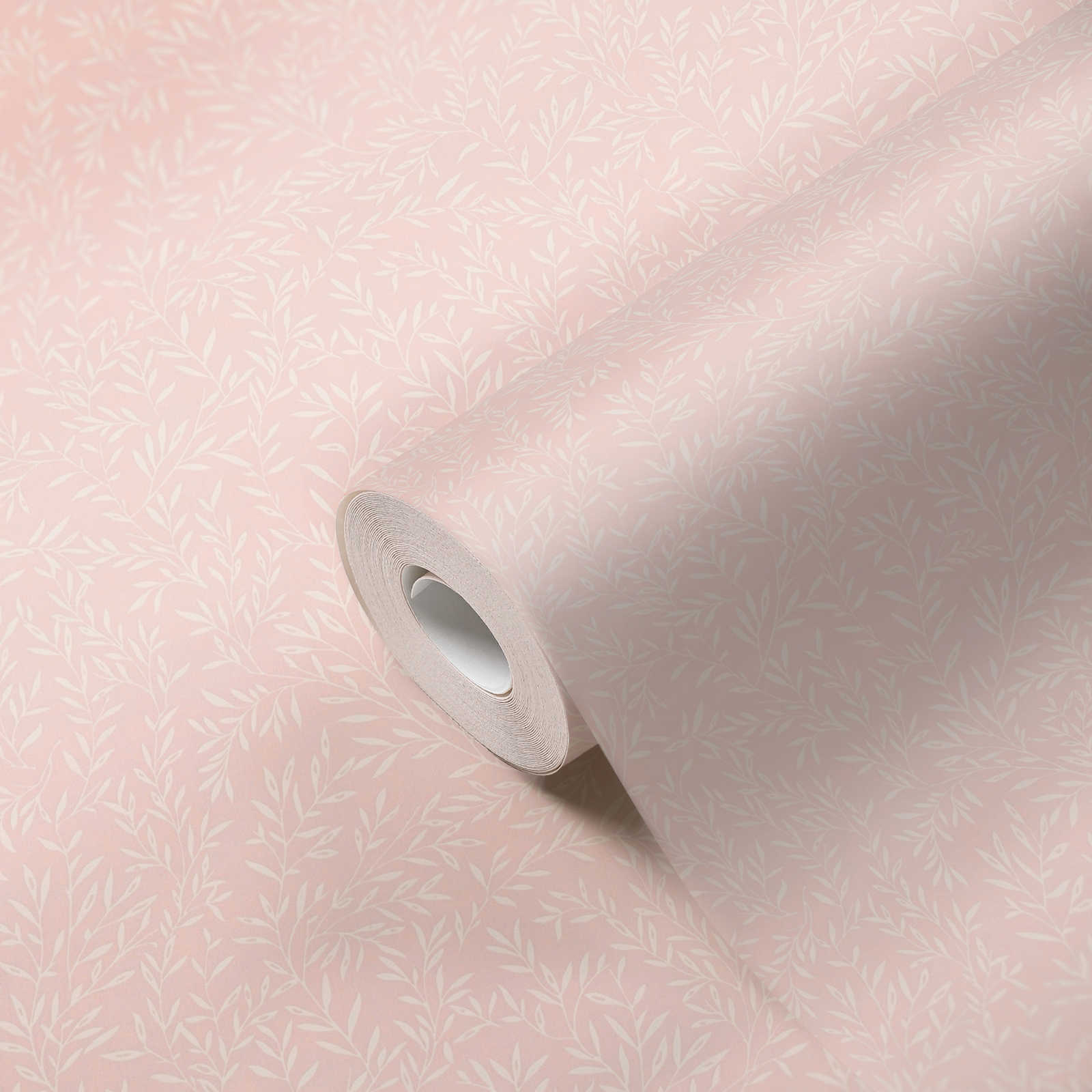             Papier peint champêtre avec motif de rinceaux - rose, blanc
        