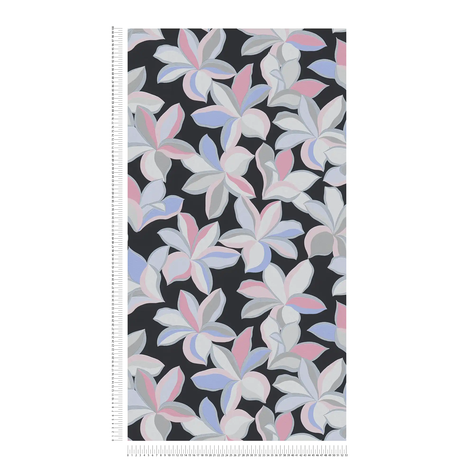            Floral pattern with glossy effect and fine texture - black, grey, pink
        