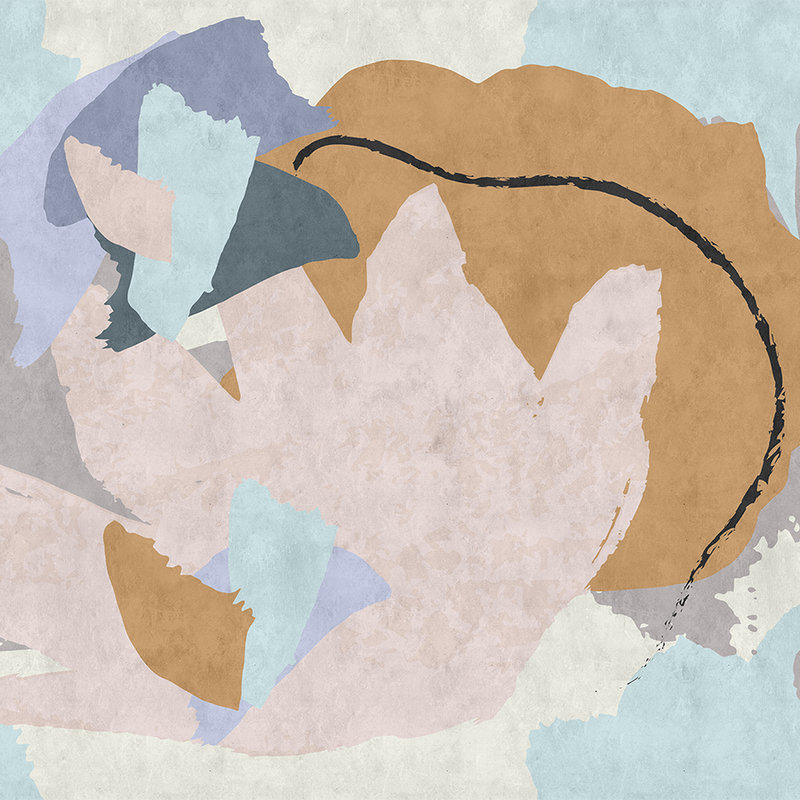 Floral Collage 2 - Modern Wallpaper Abstract Art in Blotting Paper Texture - Blue, Cream | Matt Smooth Non-woven
