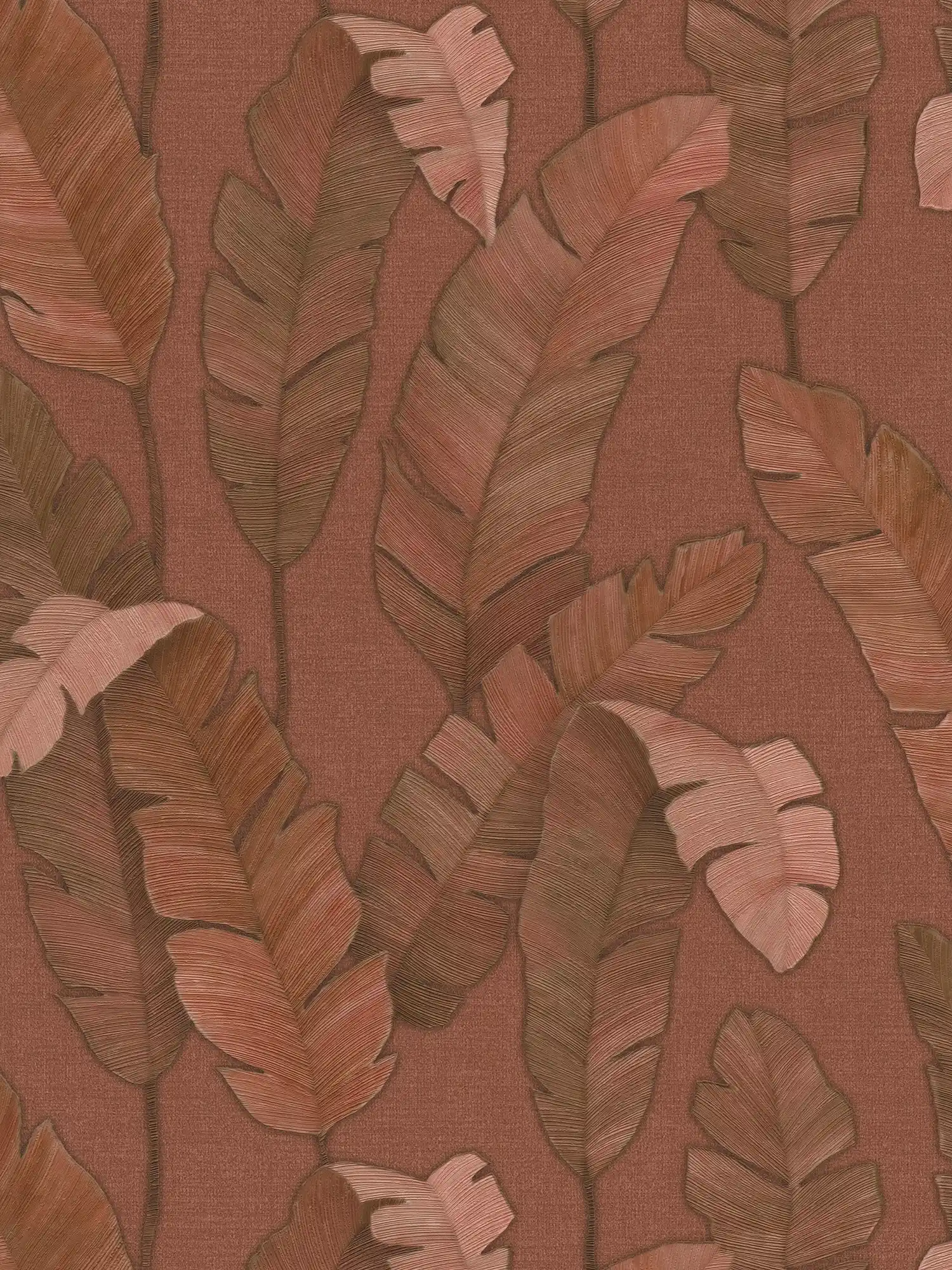 Papier peint intissé tropical avec grandes feuilles de palmier - rouge-brun
