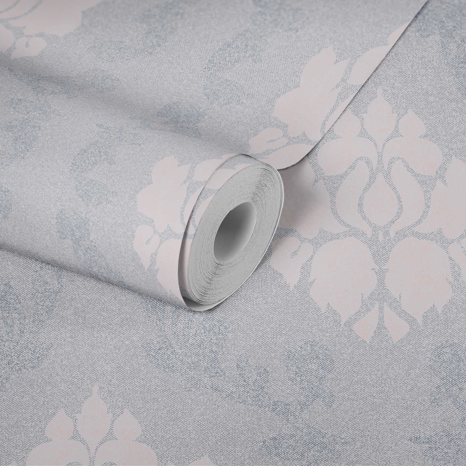             Ornament wallpaper with linen look - blue, pink
        