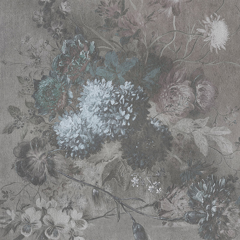 Papier peint bouquet de fleurs style vintage - bleu, gris

