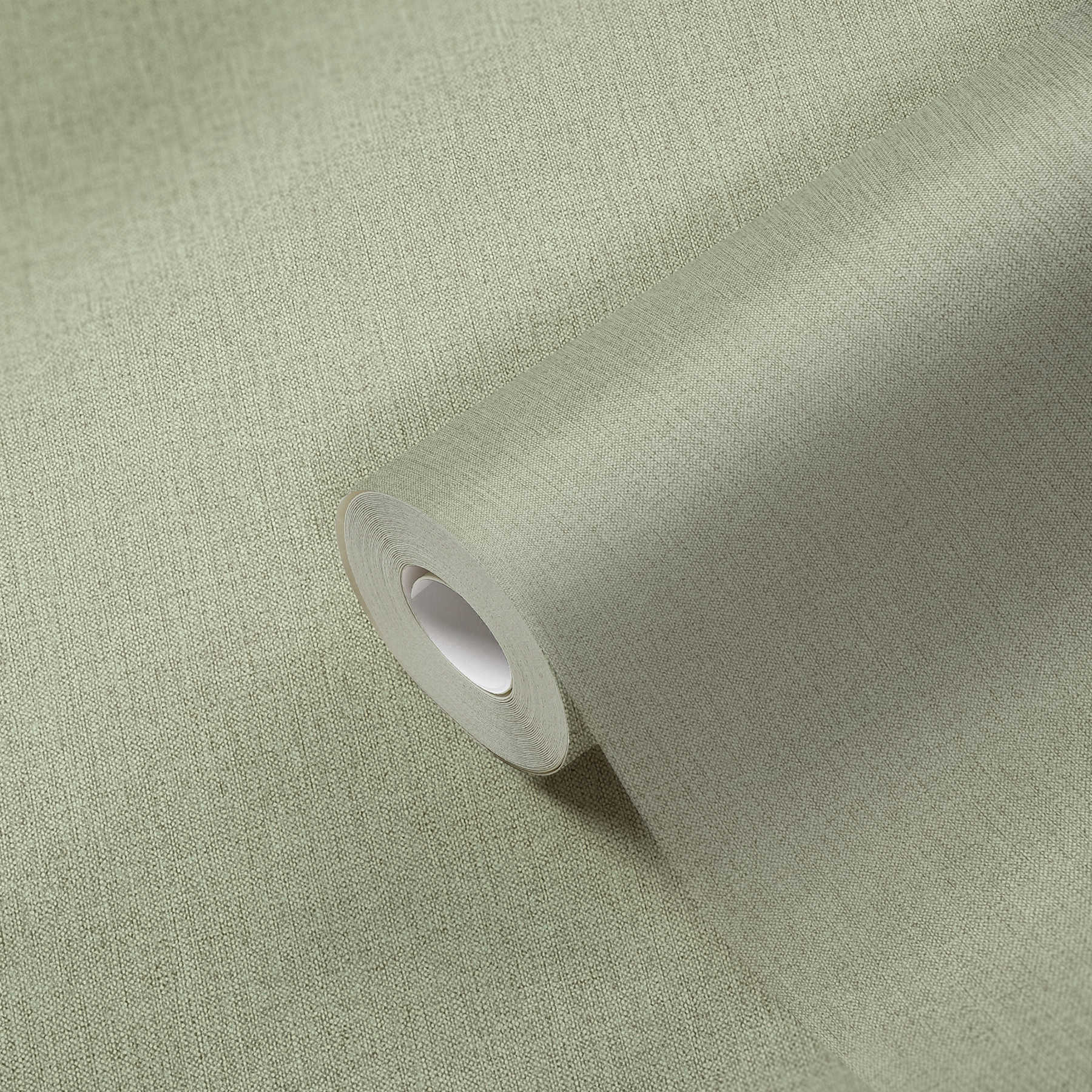             Carta da parati in tessuto non tessuto verde con aspetto di lino in stile scandi
        