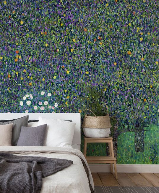 Bedroom with wallpaper mural impressionism fruit tree field DD121176