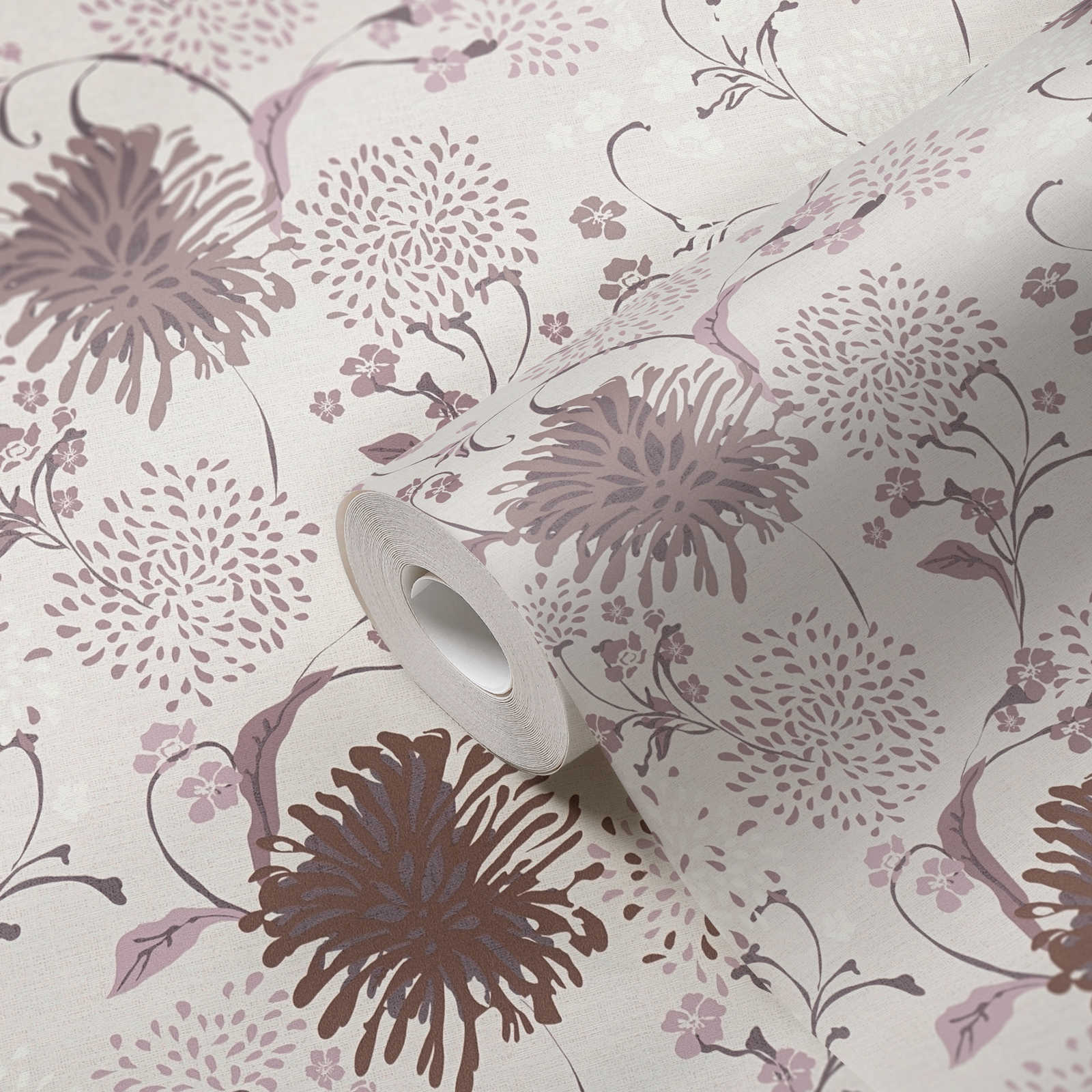             Papier peint intissé floral avec motif de pissenlits - crème, rose
        