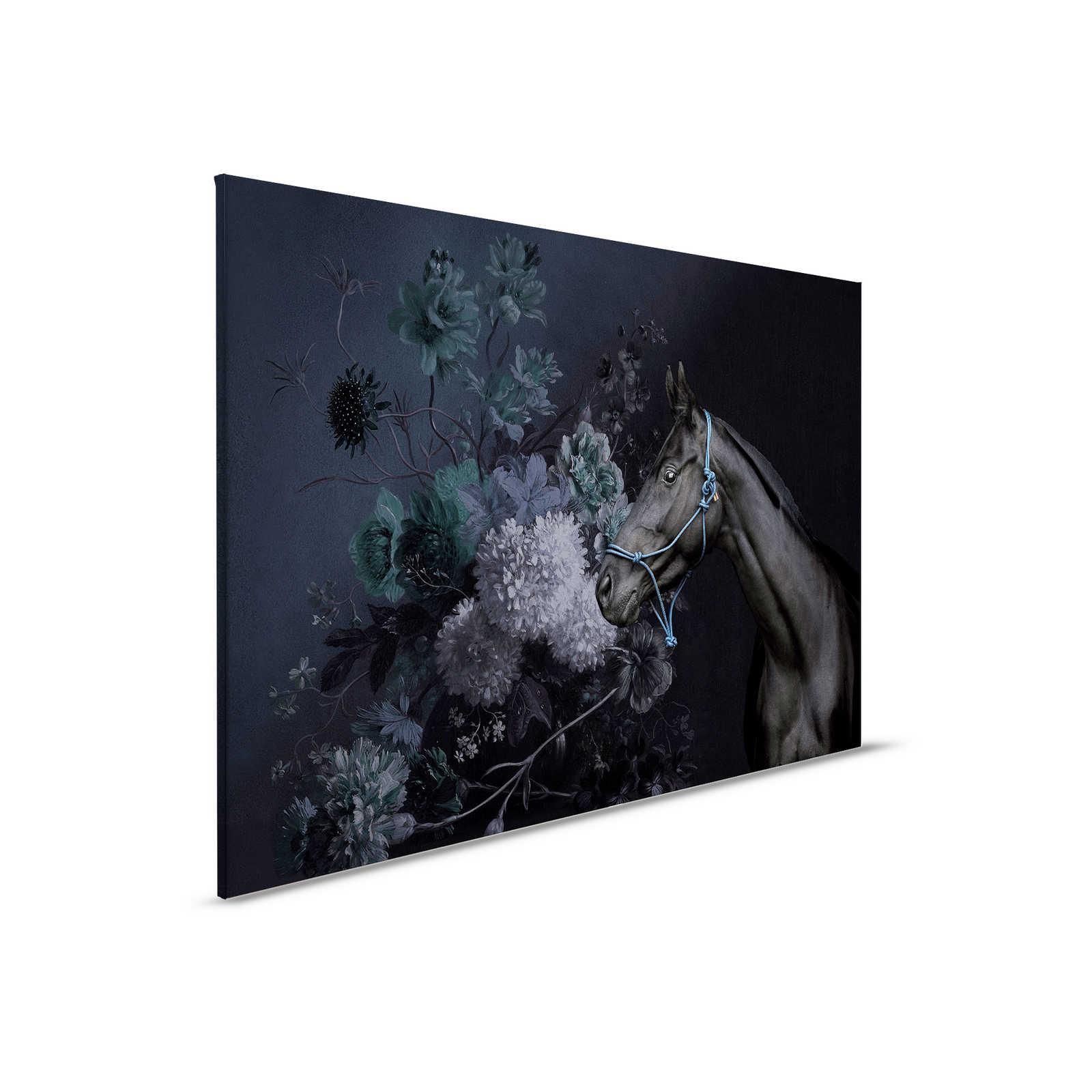         Horses Portrait Style Canvas Painting with Flowers - 0.90 m x 0.60 m
    