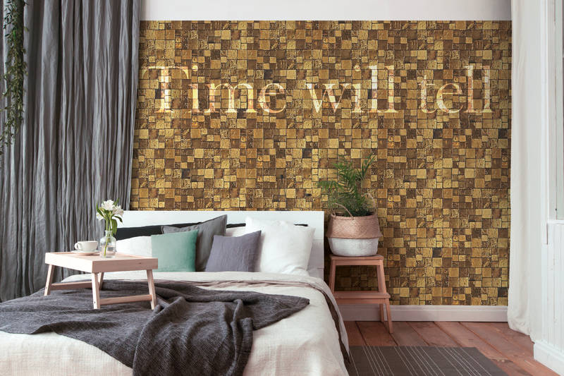             Wall mosaic with stone look & graphic saying - Yellow, Brown, White
        