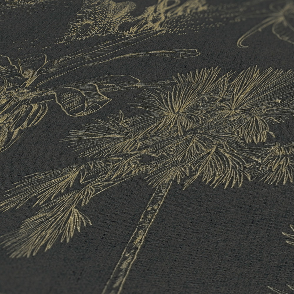             Papier peint jungle avec motif doré - métallique, noir
        