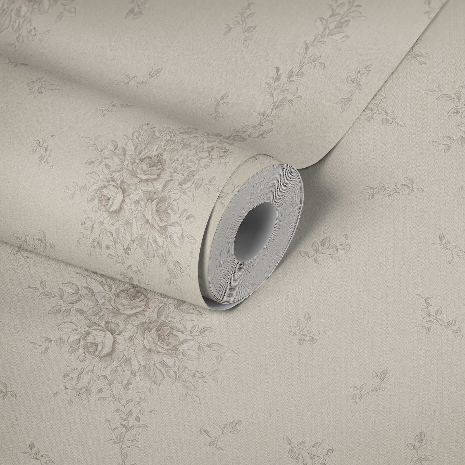             Roses wallpaper with flowers & stripes effect - grey, metallic
        