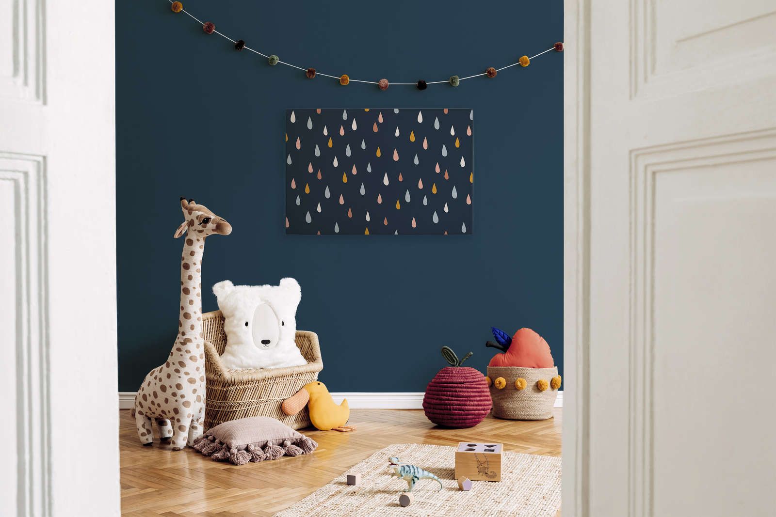             Lienzo para habitación infantil con gotas de colores - 90 cm x 60 cm
        