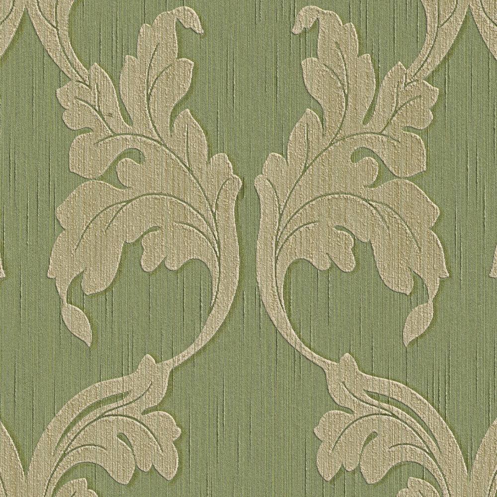            Behang met sierranken & structuurpatroon - groen
        
