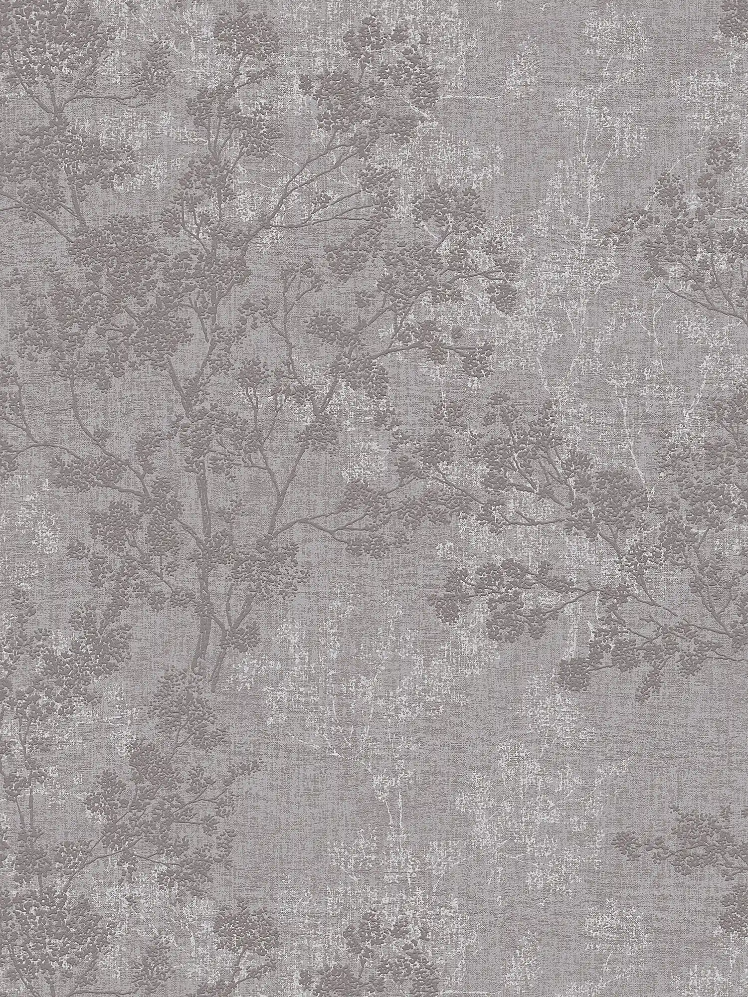 papel pintado con hojas en aspecto de lino - gris, marrón
