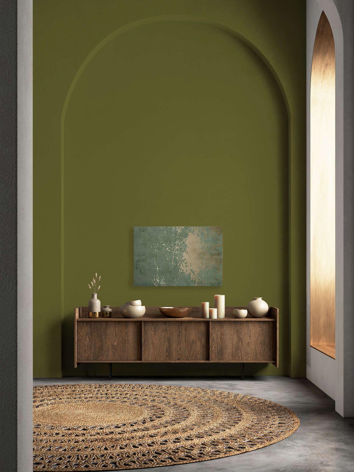             Vintage Wall 1 - Quadro su tela verde salvia e oro effetto intonaco usato - 0,90 m x 0,60 m
        