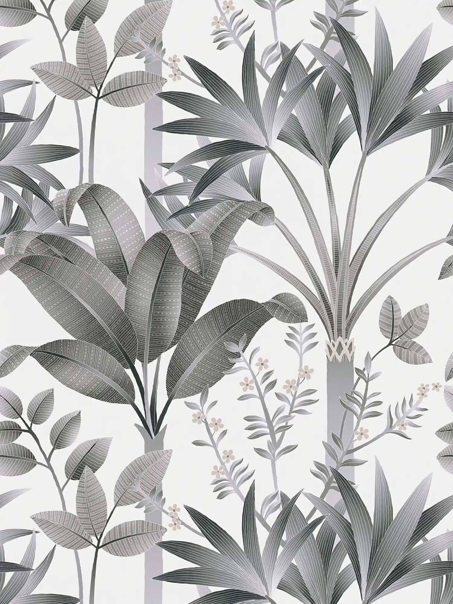 Floral non-woven wallpaper with leaf pattern - grey, black, white
