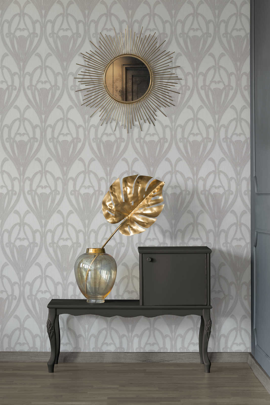             Ornamentbehang met Art Deco patroon & textielstructuur
        
