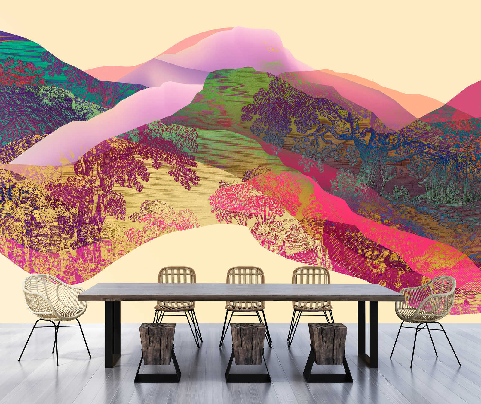             Magic Mountain 2 - Muurschildering berglandschap abstract
        