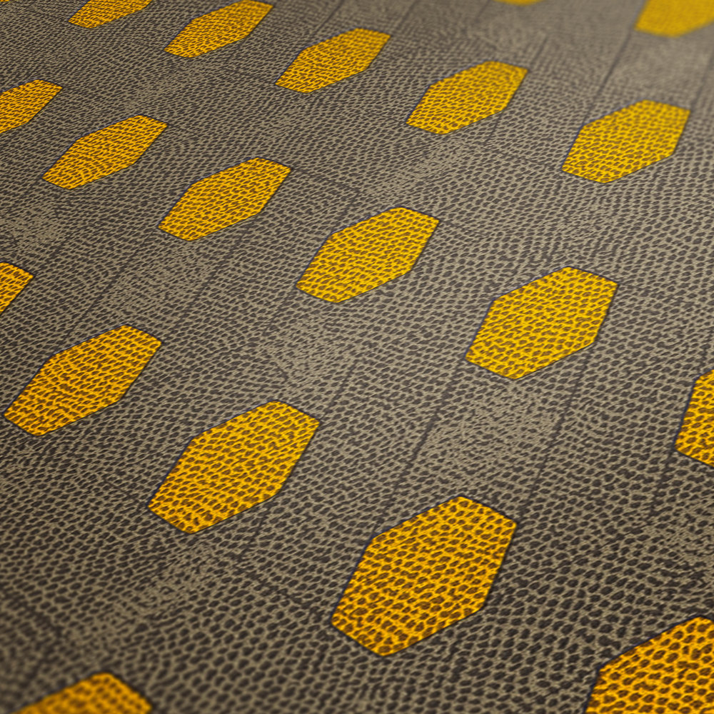             Non-woven wallpaper with geometric dots pattern - yellow, grey, brown
        