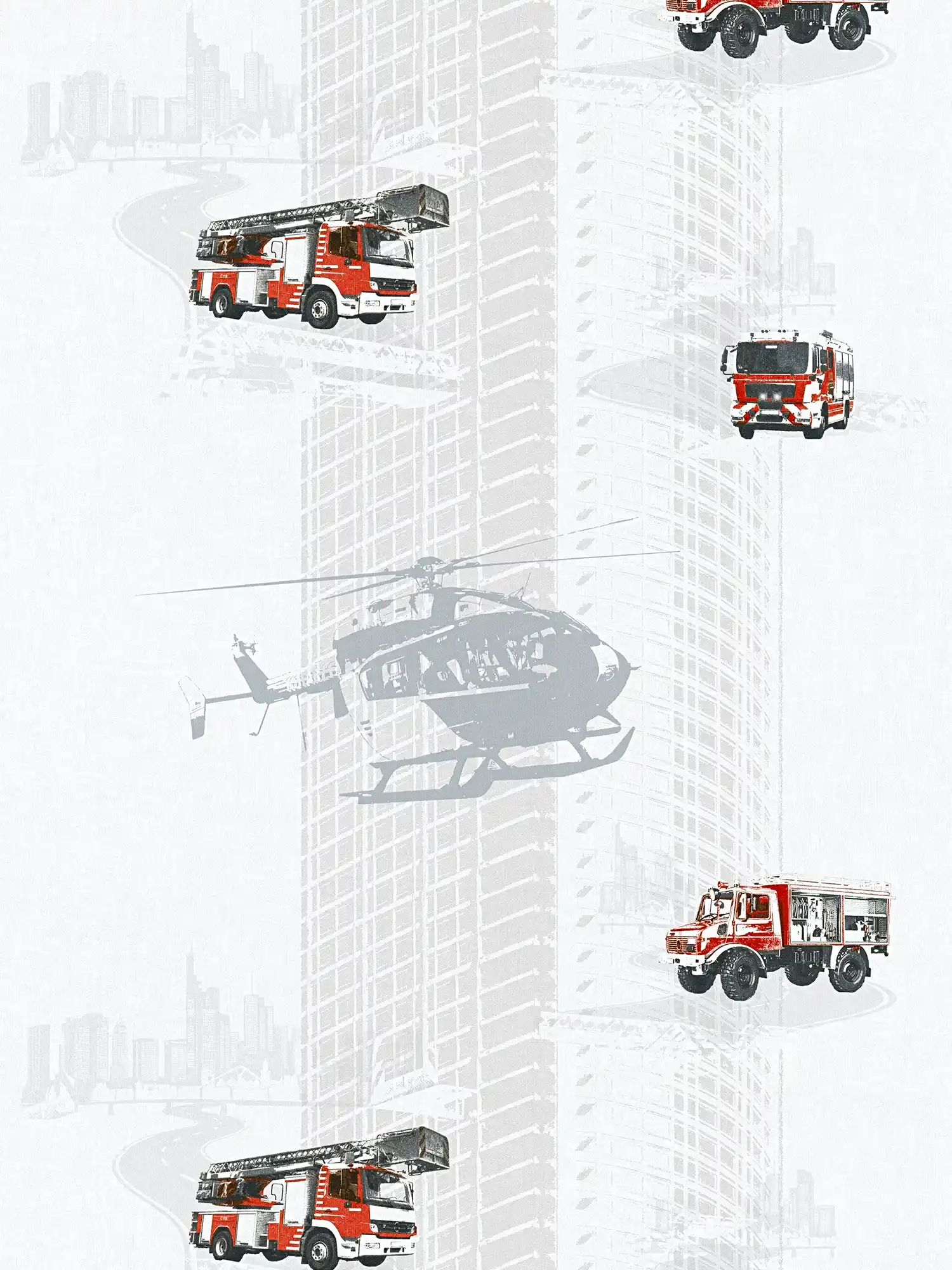         Nursery wallpaper fire department for boys - grey, red
    