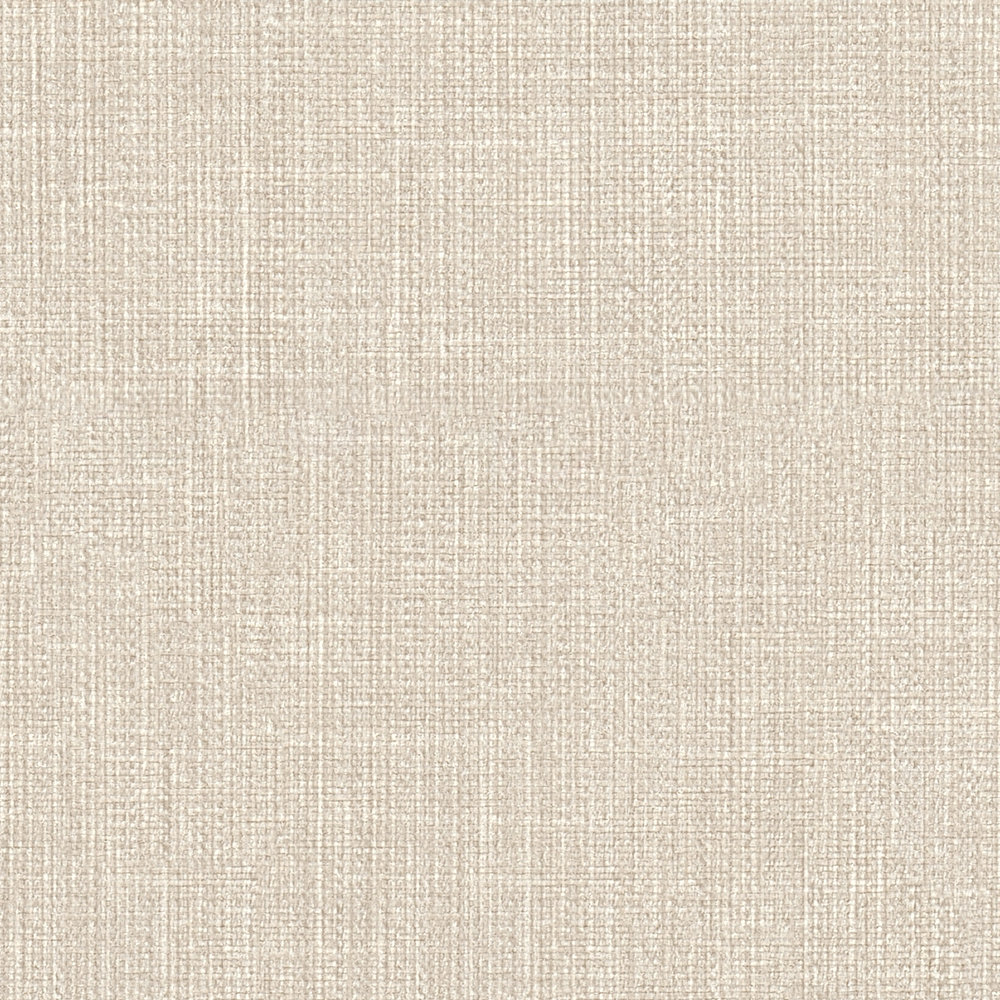             Papel pintado no tejido con aspecto de lino moteado beige y estructura textil
        
