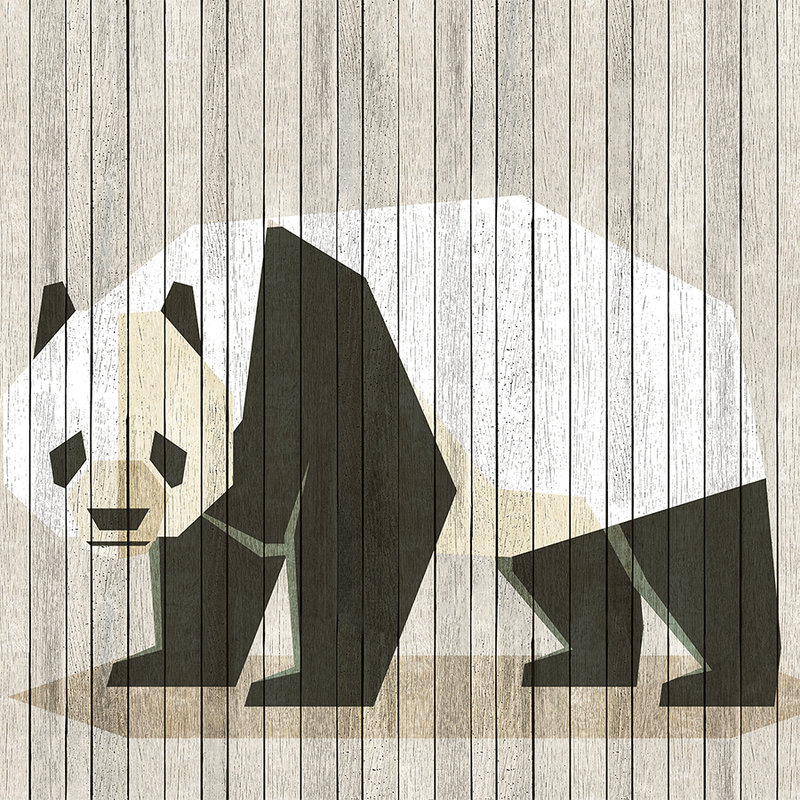Born to Be Wild 2 - Digital behang op houten paneelstructuur met panda & bordwand - Beige, Bruin | Pearl glad vlies
