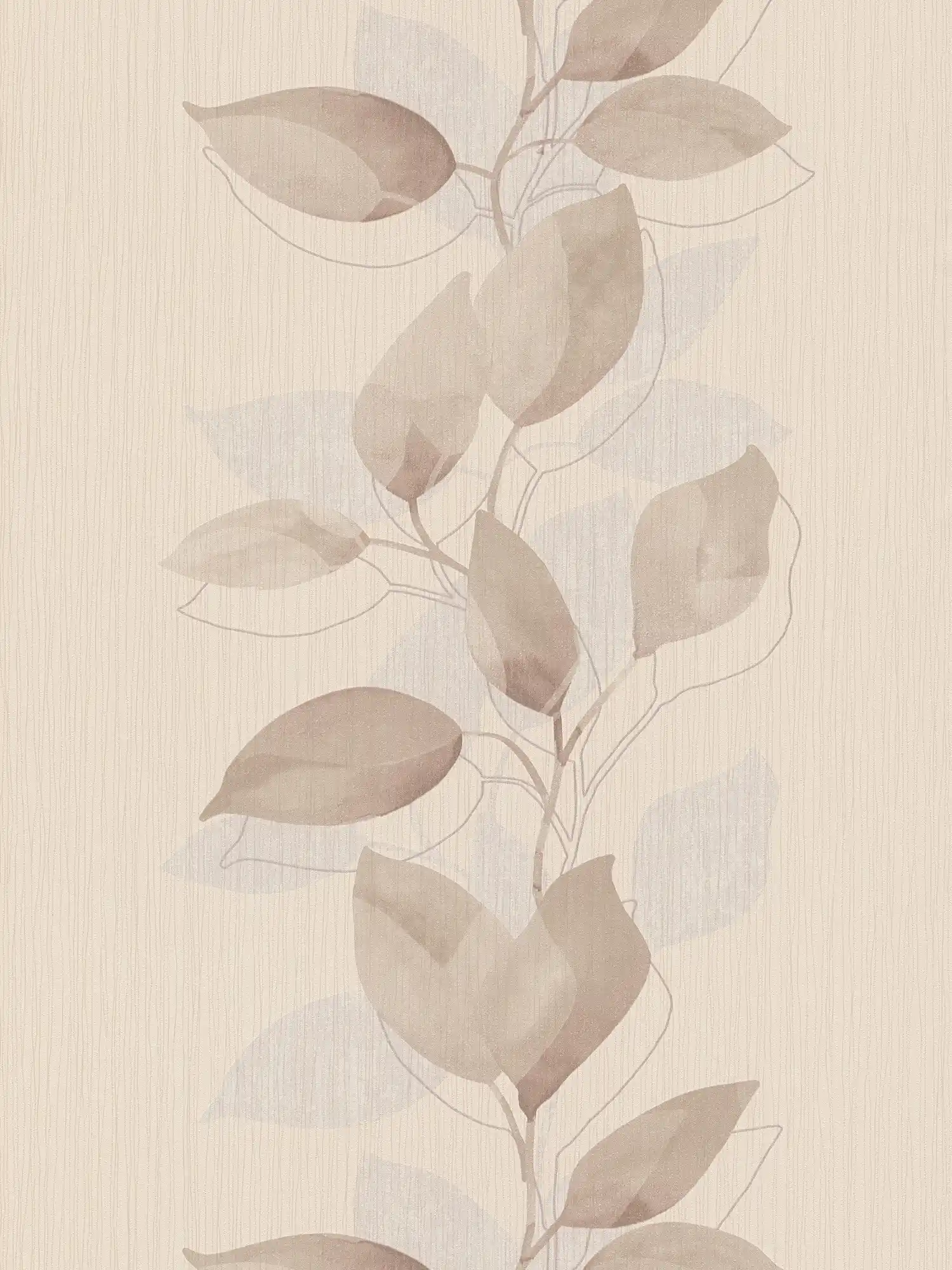 Papier peint feuilles naturelles avec motif de rinceaux - beige

