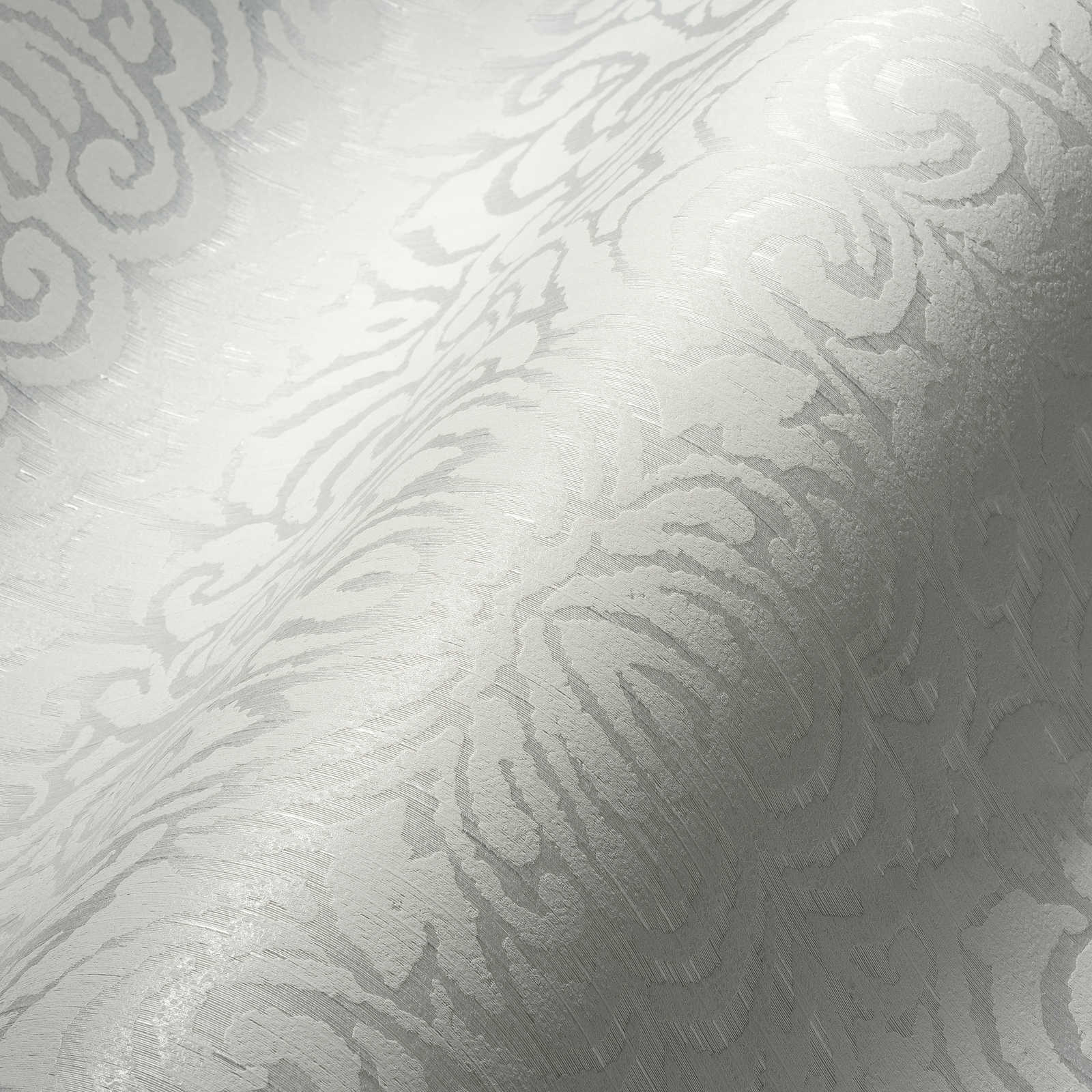             Papier peint avec motif ornemental et effet structuré - blanc
        