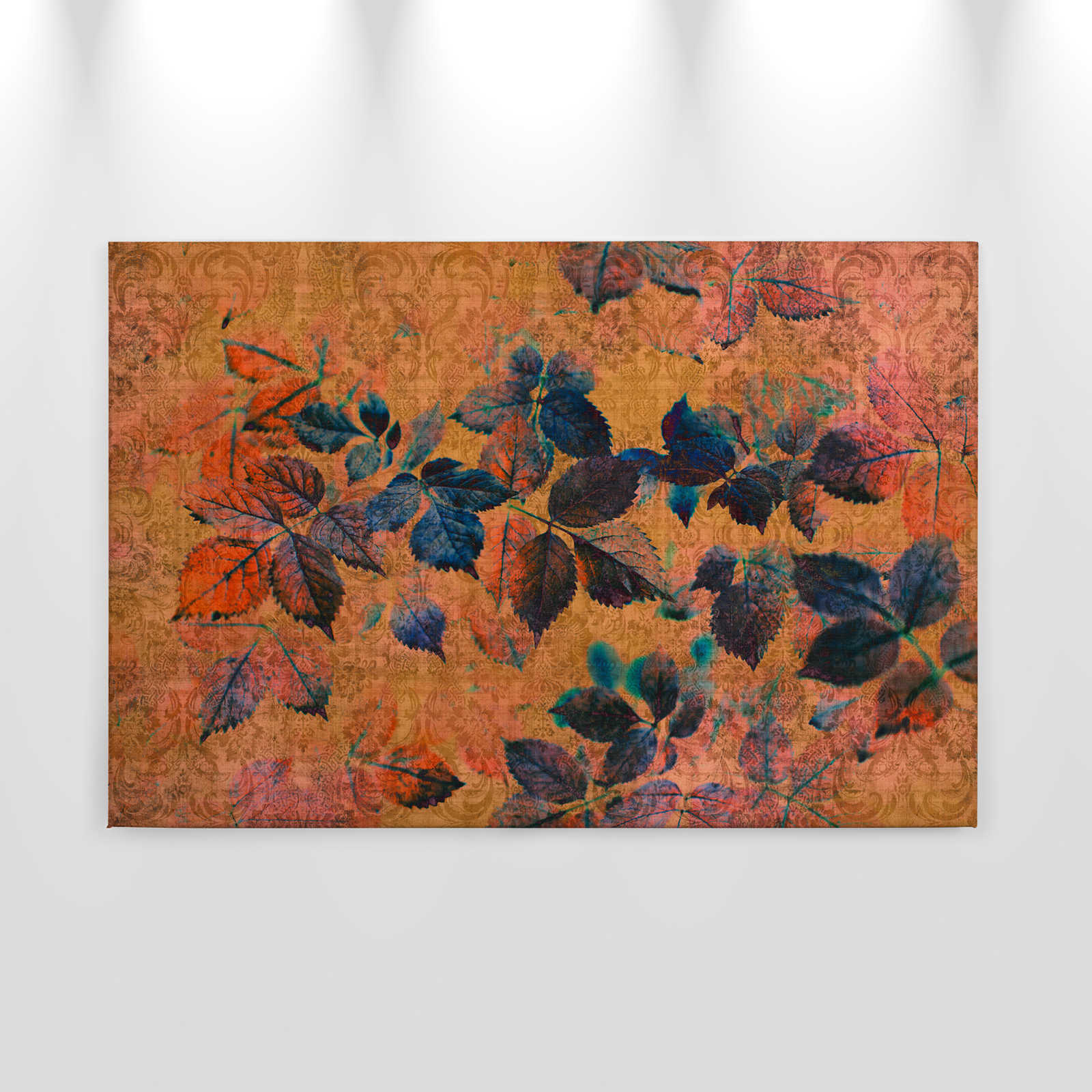             Indian summer 2 - Flowers canvas picture in natural linen structure with warm atmosphere - 0,90 m x 0,60 m
        