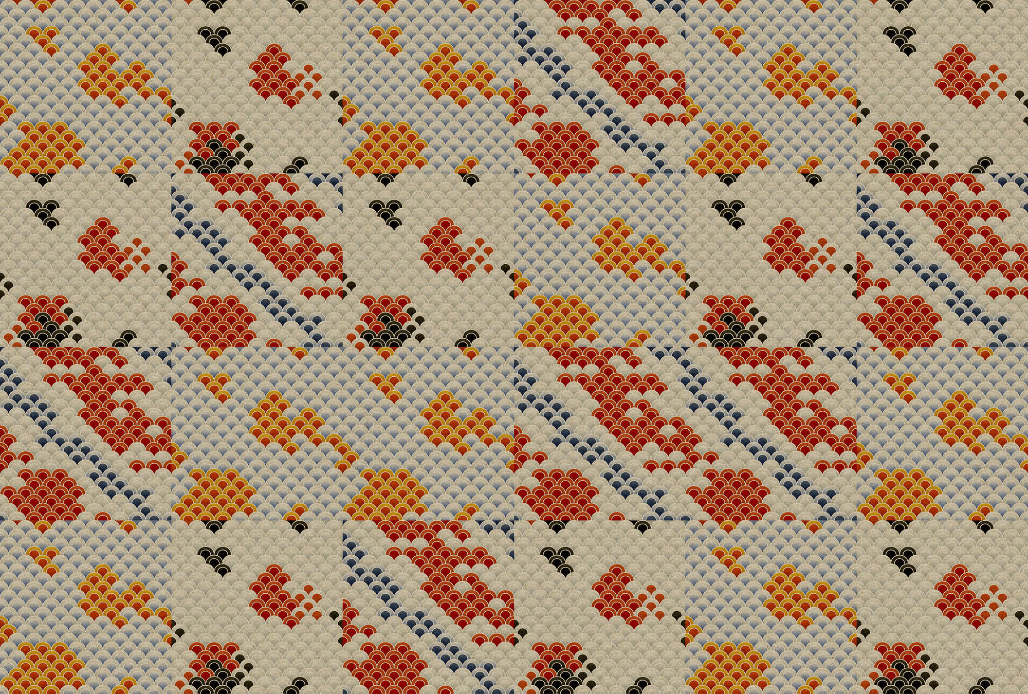             Koi 3 - Abstracte Koi-vijver als digitale print op kartonnen structuur - beige, oranje | parelmoer gladde fleece
        