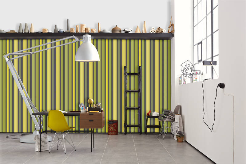             Photo wallpaper with graphic design from yellow tubes
        