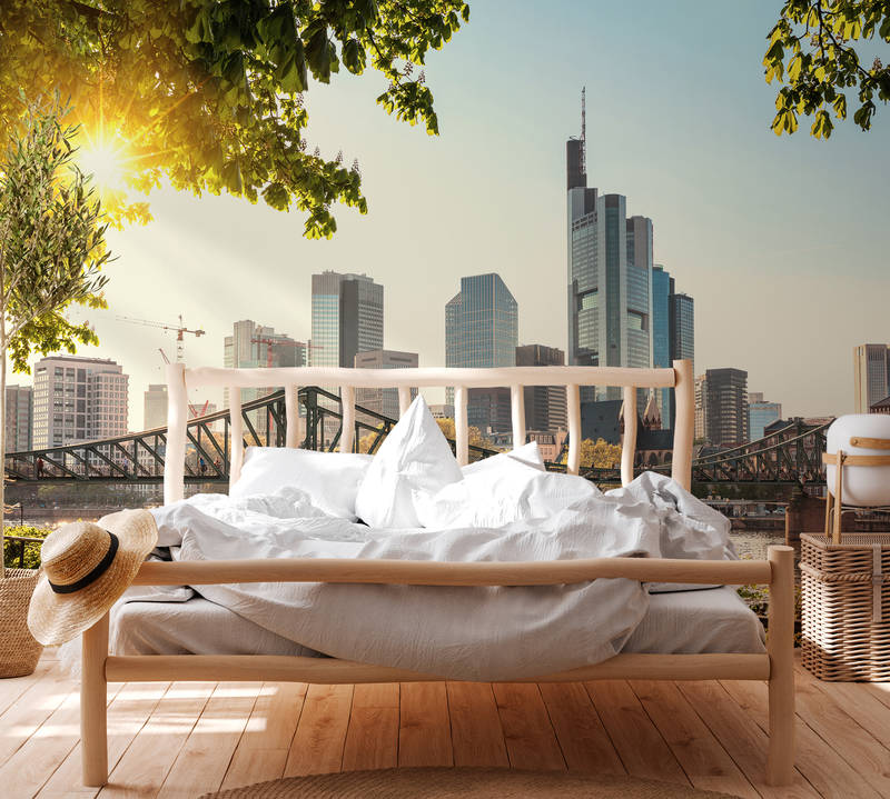             Papier peint panoramique Frankfurt Skyline - bleu, marron, gris
        