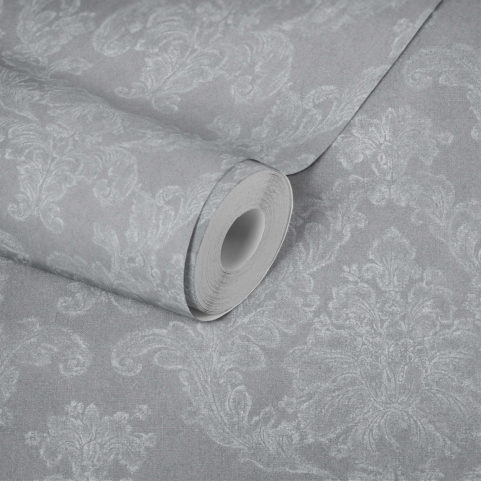             Papier peint ornemental style cottage avec aspect textile - gris, blanc
        