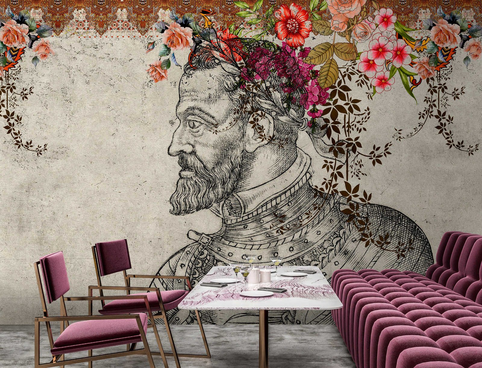             In the Gallery 2 - Photo wallpaper Historic Sketch & Flowers Design
        